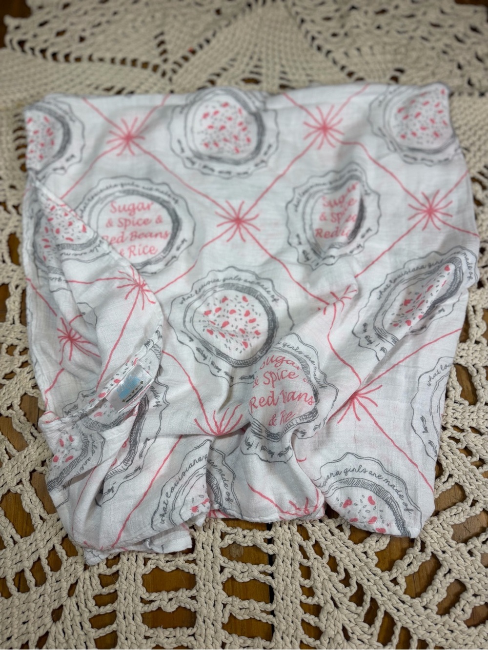 Little Hometown Louisiana Girl Swaddle 48x48 Red Beans Rice Bamboo Baby Blanket